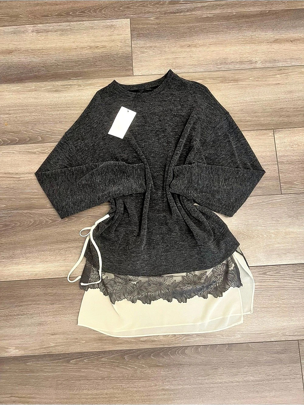 Zara Lace Trim Mini Dress in grey & cream NWT